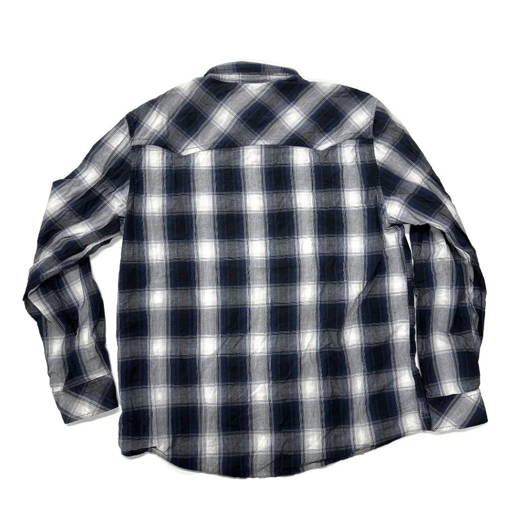 Chalc Western Button Up Shirt Mens XL Blue‎ Plaid Long Sleeve Cotton